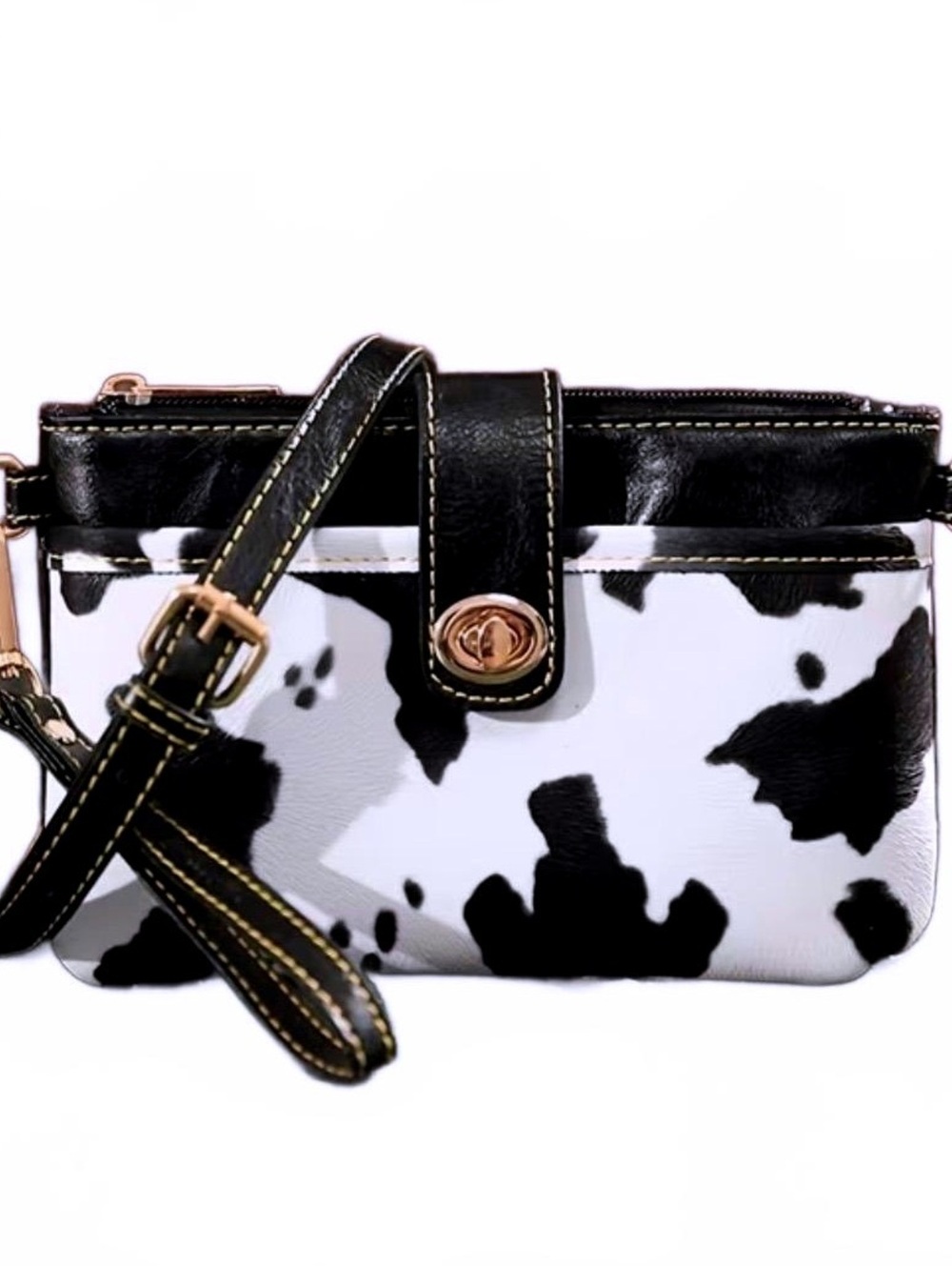 New -Super Cute & Stylish -Cow Print Faux Leather Clutch Crossbody Bag